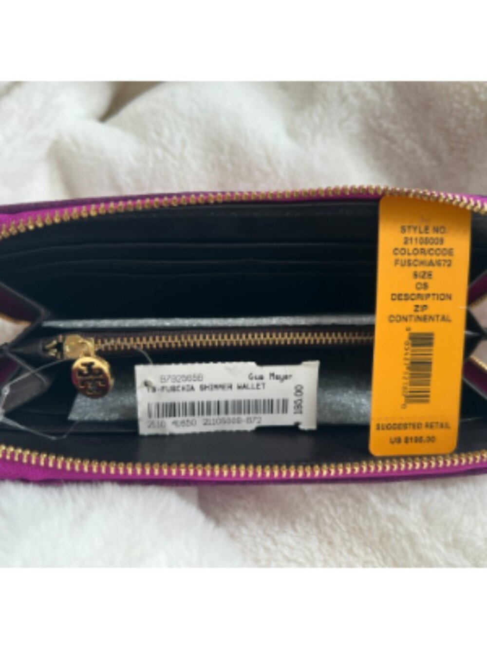 NEW NWT TORY BURCH ZIP CONTINENTAL ZIP AROUND WALLET LEATHER SUEDE FUCHSIA $195
